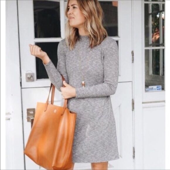 MADEWELL grey ribbed city-block mock-neck dress - Picture 3 of 7